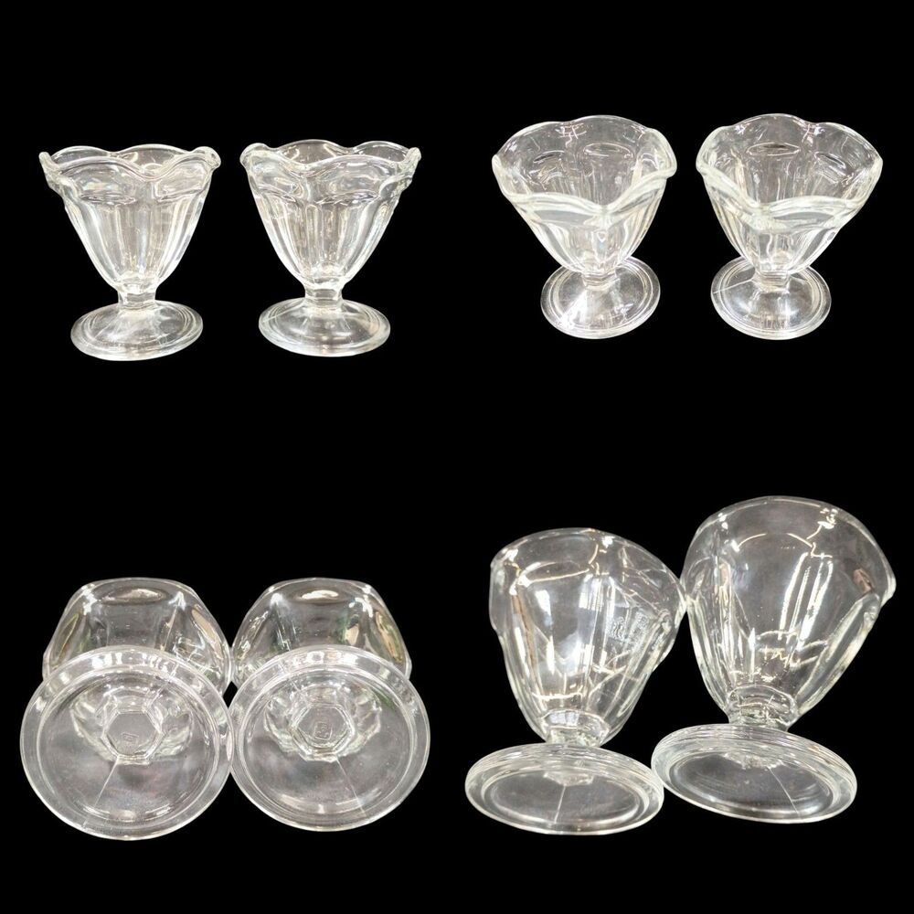 Vintage Anchor Hocking Glass Dessert Bowls Ice Cream Sundae Sherbet Cups Set 2
